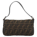 FENDI Zucca Canvas Mamma Baguette Shoulder Bag Black Brown Auth 189109V-2