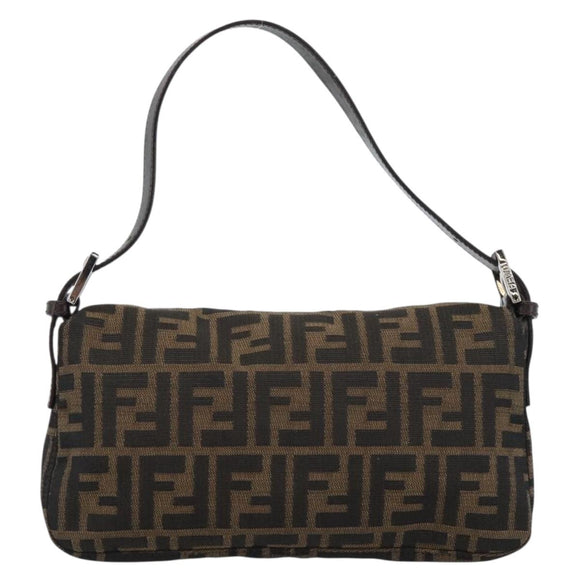 FENDI Zucca Canvas Mamma Baguette Shoulder Bag Black Brown Auth 189109V