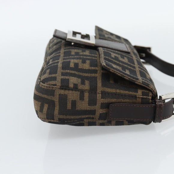FENDI Zucca Canvas Mamma Baguette Shoulder Bag Black Brown Auth 189109V