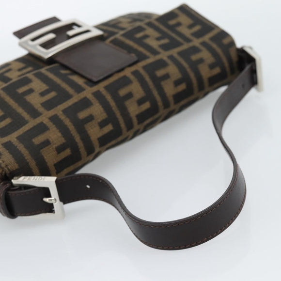 FENDI Zucca Canvas Mamma Baguette Shoulder Bag Black Brown Auth 189109V