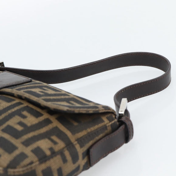 FENDI Zucca Canvas Mamma Baguette Shoulder Bag Black Brown Auth 189109V