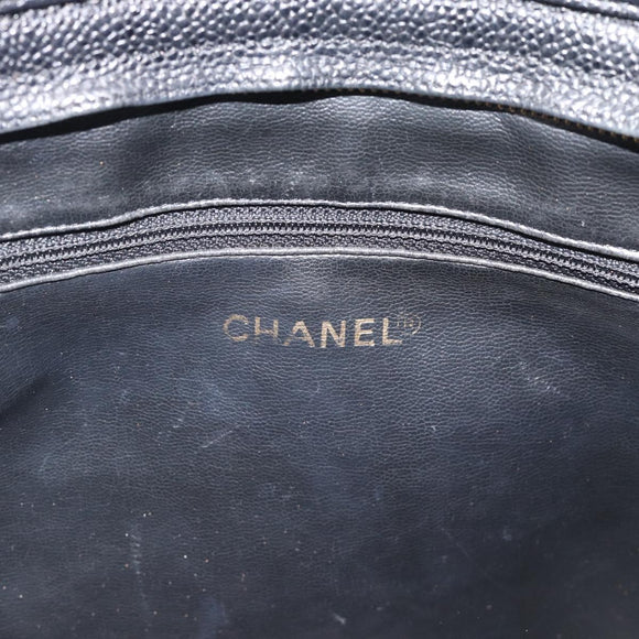 CHANEL Triple Coco Chain Shoulder Bag Caviar Skin Black Gold CC Auth 189110V