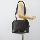 CHANEL Triple Coco Chain Shoulder Bag Caviar Skin Black Gold CC Auth 189110V-23