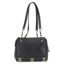 CHANEL Triple Coco Chain Shoulder Bag Caviar Skin Black Gold CC Auth 189110V-3