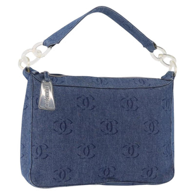 CHANEL Shoulder Bag Denim Blue Silver CC Auth 189111V