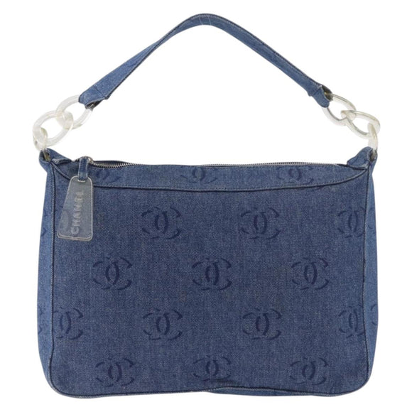 CHANEL Shoulder Bag Denim Blue Silver CC Auth 189111V