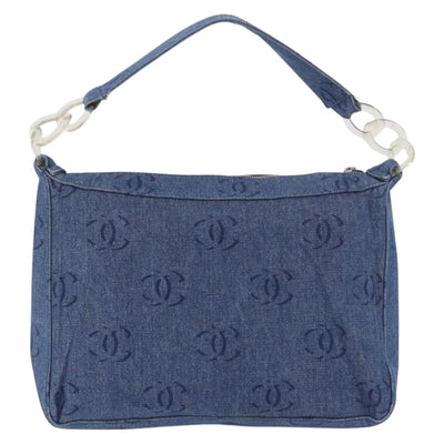 CHANEL Shoulder Bag Denim Blue Silver CC Auth 189111V - 0