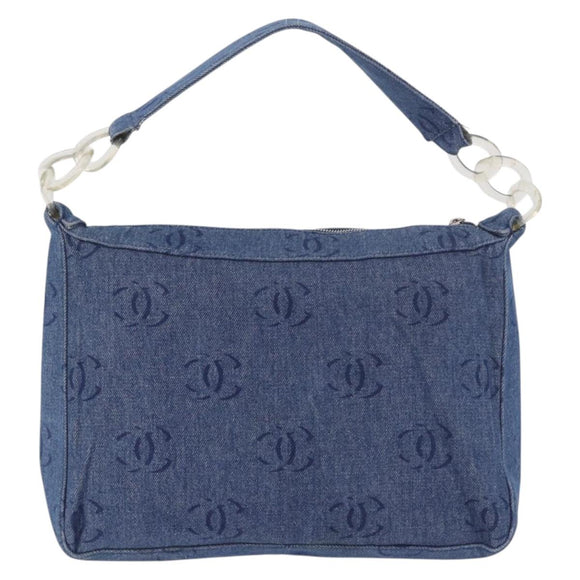 CHANEL Shoulder Bag Denim Blue Silver CC Auth 189111V