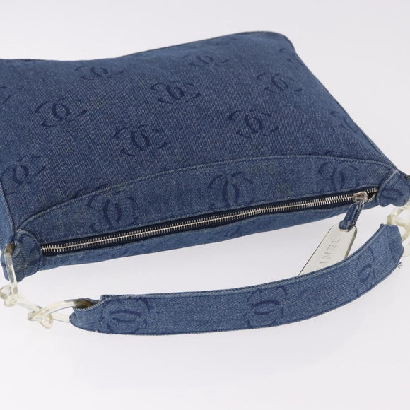 CHANEL Shoulder Bag Denim Blue Silver CC Auth 189111V