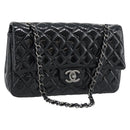 CHANEL Matelasse 25 Chain Bag Patent leather Black Silver CC Auth 189112SM-1