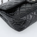 CHANEL Matelasse 25 Chain Bag Patent leather Black Silver CC Auth 189112SM-16