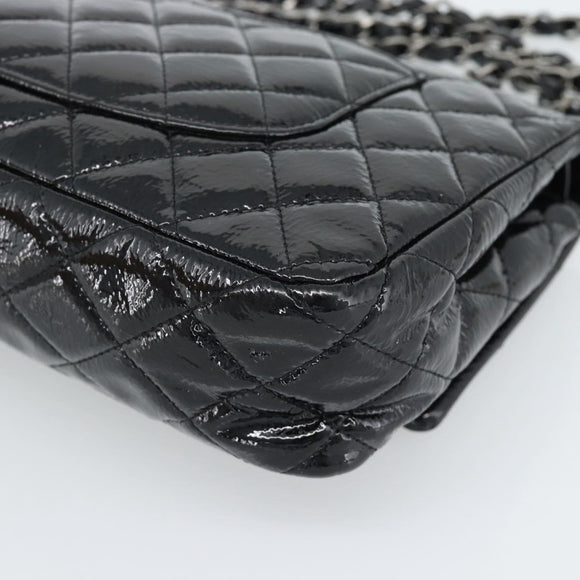 CHANEL Matelasse 25 Chain Bag Patent leather Black Silver CC Auth 189112SM