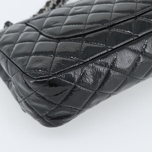 CHANEL Matelasse 25 Chain Bag Patent leather Black Silver CC Auth 189112SM