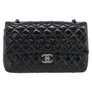 CHANEL Matelasse 25 Chain Bag Patent leather Black Silver CC Auth 189112SM-13