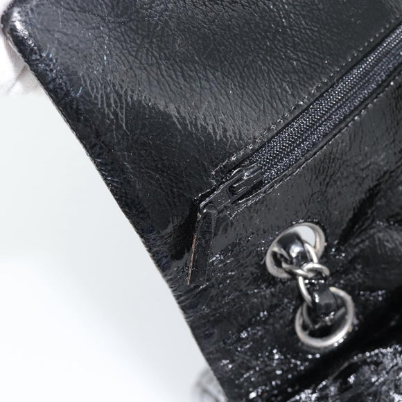 CHANEL Matelasse 25 Chain Bag Patent leather Black Silver CC Auth 189112SM