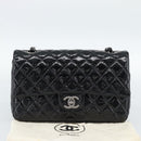 CHANEL Matelasse 25 Chain Bag Patent leather Black Silver CC Auth 189112SM-12