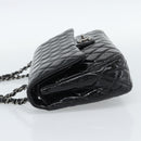CHANEL Matelasse 25 Chain Bag Patent leather Black Silver CC Auth 189112SM-3