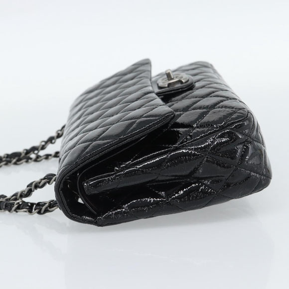 CHANEL Matelasse 25 Chain Bag Patent leather Black Silver CC Auth 189112SM