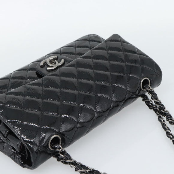 CHANEL Matelasse 25 Chain Bag Patent leather Black Silver CC Auth 189112SM