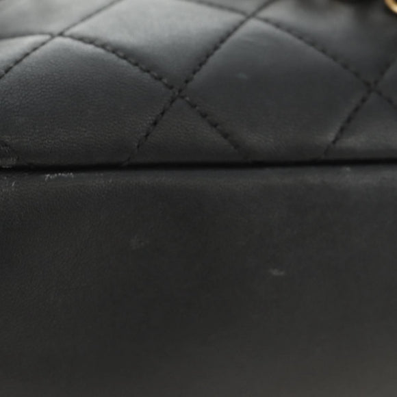 CHANEL All About Chain Matelasse Bag Lamb Skin Black Gold CC Auth 189115SM