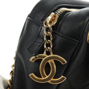 CHANEL All About Chain Matelasse Bag Lamb Skin Black Gold CC Auth 189115SM-10
