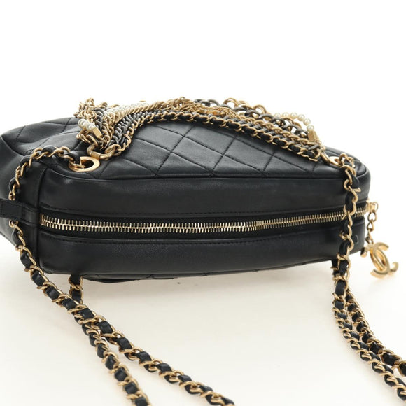 CHANEL All About Chain Matelasse Bag Lamb Skin Black Gold CC Auth 189115SM