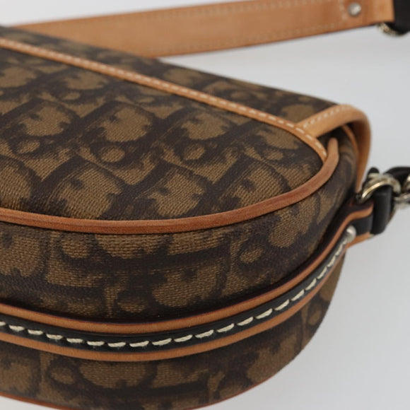 Christian Dior Trotter Canvas Romantische Kettingtas PVC Bruin Zilver Auth 189117SM