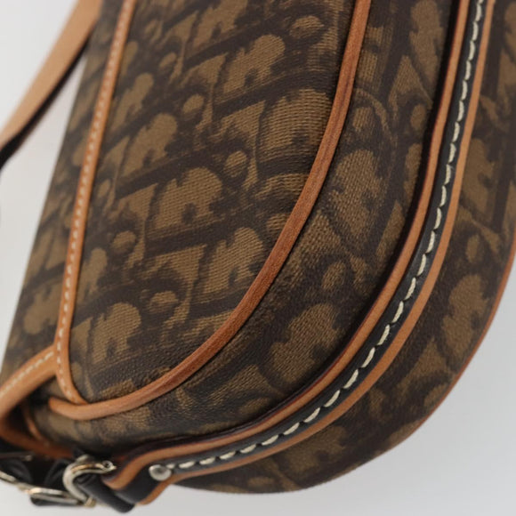 Christian Dior Trotter Canvas Romantische Kettingtas PVC Bruin Zilver Auth 189117SM