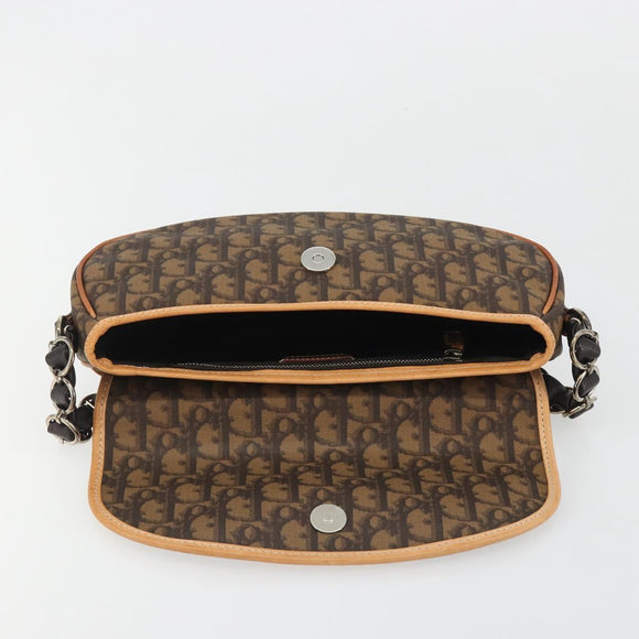 Christian Dior Trotter Canvas Romantische Kettingtas PVC Bruin Zilver Auth 189117SM