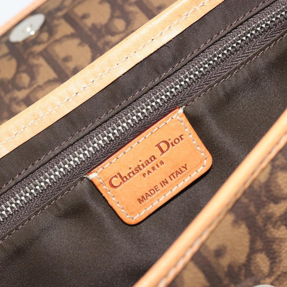 Christian Dior Trotter Canvas Romantische Kettingtas PVC Bruin Zilver Auth 189117SM