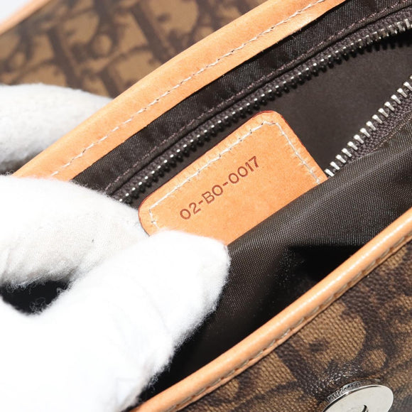 Christian Dior Trotter Canvas Romantische Kettingtas PVC Bruin Zilver Auth 189117SM