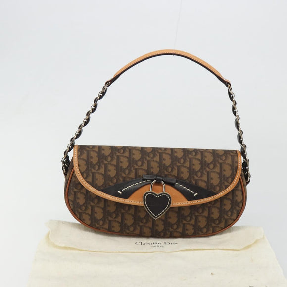 Christian Dior Trotter Canvas Romantische Kettingtas PVC Bruin Zilver Auth 189117SM