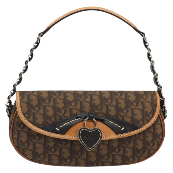 Christian Dior Trotter Canvas Romantische Kettingtas PVC Bruin Zilver Auth 189117SM
