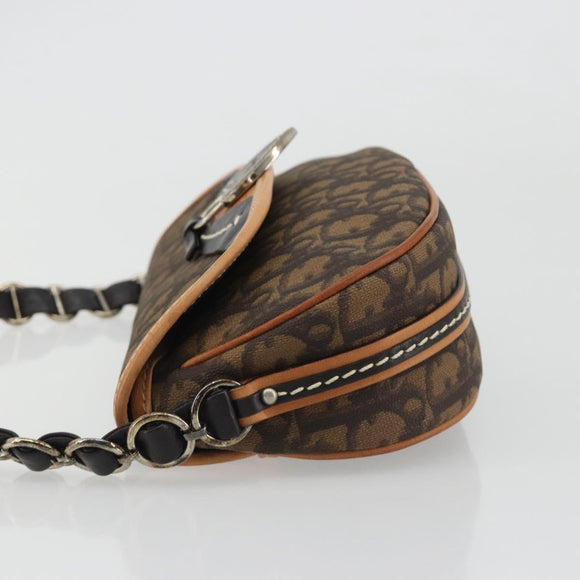 Christian Dior Trotter Canvas Romantische Kettingtas PVC Bruin Zilver Auth 189117SM