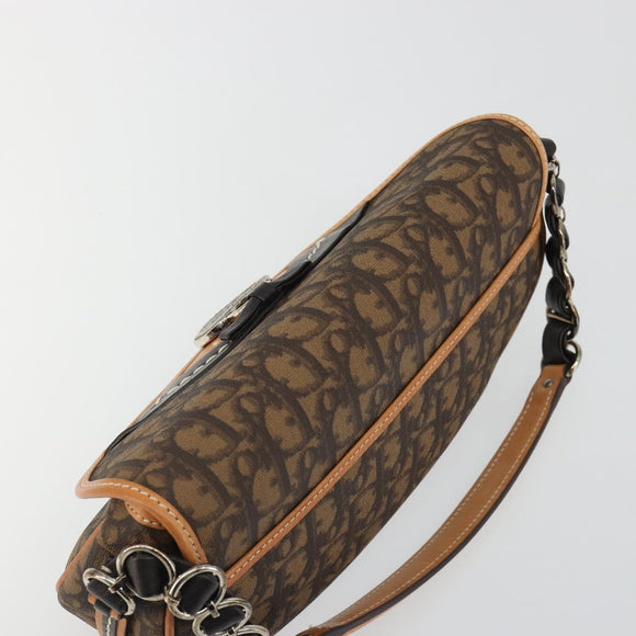 Christian Dior Trotter Canvas Romantische Kettingtas PVC Bruin Zilver Auth 189117SM