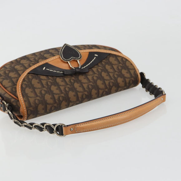 Christian Dior Trotter Canvas Romantische Kettingtas PVC Bruin Zilver Auth 189117SM