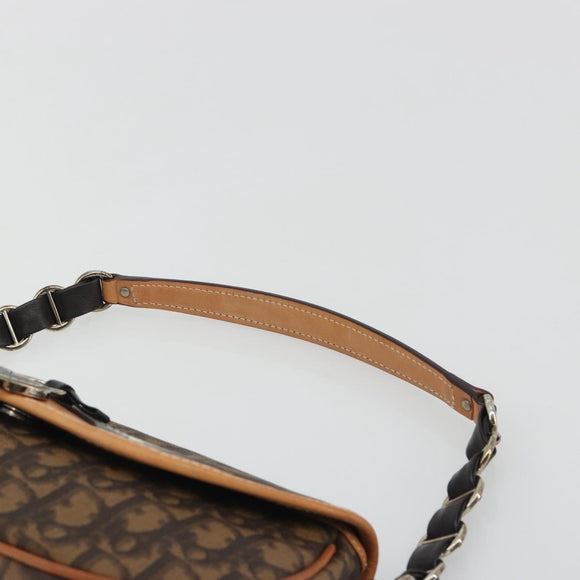 Christian Dior Trotter Canvas Romantische Kettingtas PVC Bruin Zilver Auth 189117SM