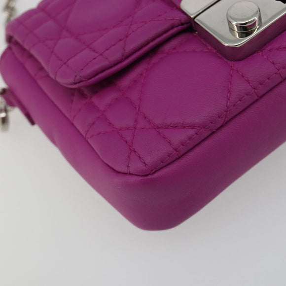 Christian Dior Chain Cannage Shoulder Bag Lamb Skin Purple Auth 189118A