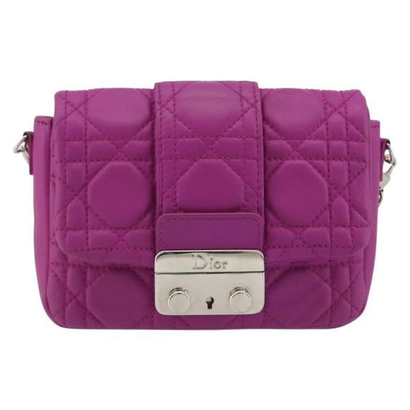 Christian Dior Chain Cannage Shoulder Bag Lamb Skin Purple Auth 189118A