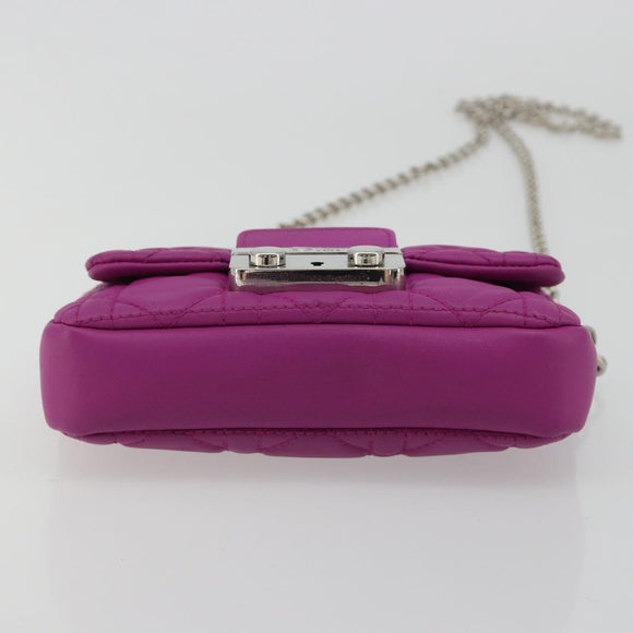 Christian Dior Chain Cannage Shoulder Bag Lamb Skin Purple Auth 189118A