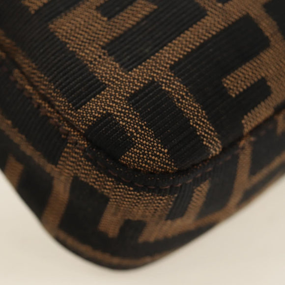FENDI Zucca Canvas Mamma Baguette Shoulder Bag Black Brown Auth 189121SV