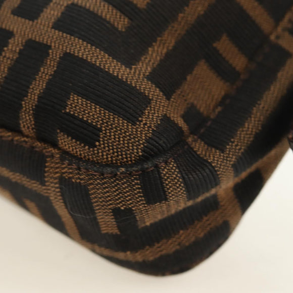FENDI Zucca Canvas Mamma Baguette Shoulder Bag Black Brown Auth 189121SV