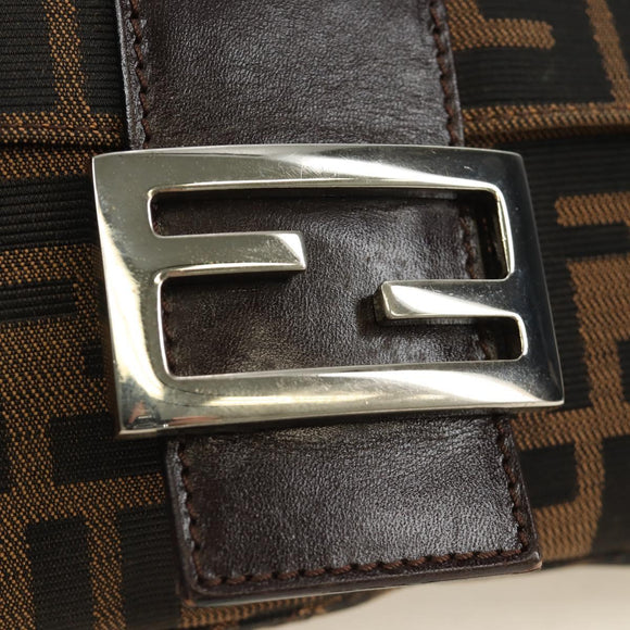 FENDI Zucca Canvas Mamma Baguette Shoulder Bag Black Brown Auth 189121SV
