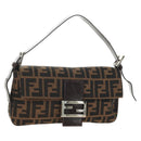 FENDI Zucca Canvas Mamma Baguette Shoulder Bag Black Brown Auth 189121SV-1