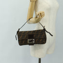 FENDI Zucca Canvas Mamma Baguette Shoulder Bag Black Brown Auth 189121SV-27