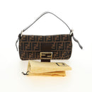 FENDI Zucca Canvas Mamma Baguette Shoulder Bag Black Brown Auth 189121SV-12