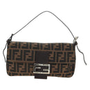 FENDI Zucca Canvas Mamma Baguette Shoulder Bag Black Brown Auth 189121SV-13