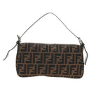 FENDI Zucca Canvas Mamma Baguette Shoulder Bag Black Brown Auth 189121SV-2