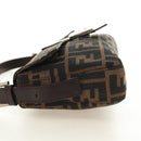 FENDI Zucca Canvas Mamma Baguette Shoulder Bag Black Brown Auth 189121SV-3