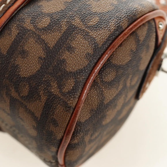 Christian Dior Trotter Canvas Romantic Hand Bag PVC Brown Silver Auth 189127M